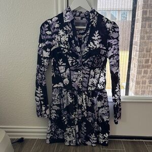 Anthropologie Floral Black and Purple Women's Dress